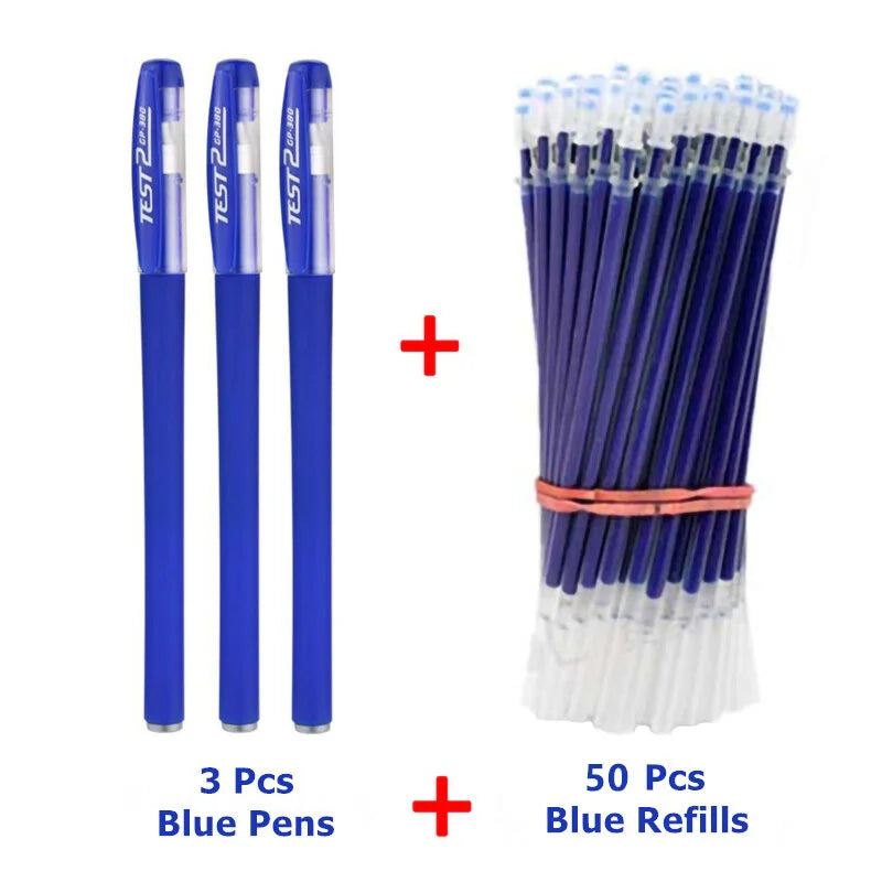 3 Gel Pens + 50 Refills Set 0.38mm Black Blue Red Ink Bulk Pens Thin Tip Journal Writing School Supplies Stationery Wholesale