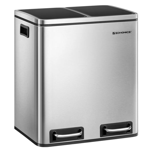30L trash can waste separation waste separation systems with 2 internal buckets pedal bucket for kitchen stainless steel 2 x 15L LTB30H