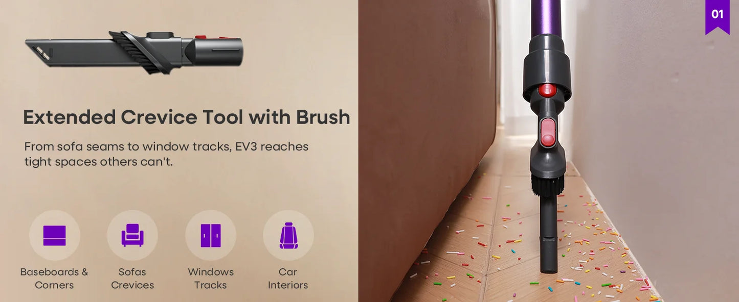 Erabros EV3 Cordless Vacuum Cleaner 500w 60Kpa Suction Power 60mins Cordless Vacuum Handheld Smart Home Dust Mug 3 Suction Model