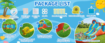 Garvee Kids Bouncy Castle with Water Slide, Large Inflatable with Blower, Jumping Area, Water Gun, Splash Pool, Outdoor Slide, Children’s Play Bouncer for Indoor or Outdoor Garden Games, Backyard Toy