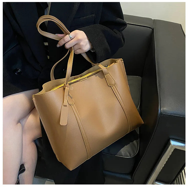Large Capacity Women's Bag, New Soft Leather Tote Bag, Casual and Versatile Single Shoulder Bags for Woman Korean Style Handbags