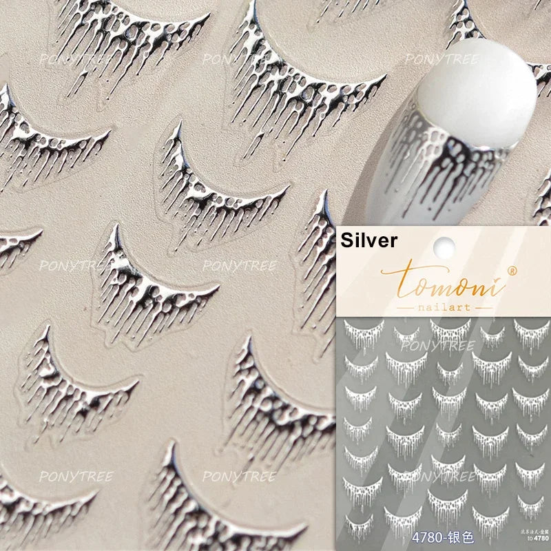 5D Gold Stamped Silver Sun Stars Snake Nail Art Stickers Totems Reliefs Self Adhesive Dark Chinese Style Manicure Decals