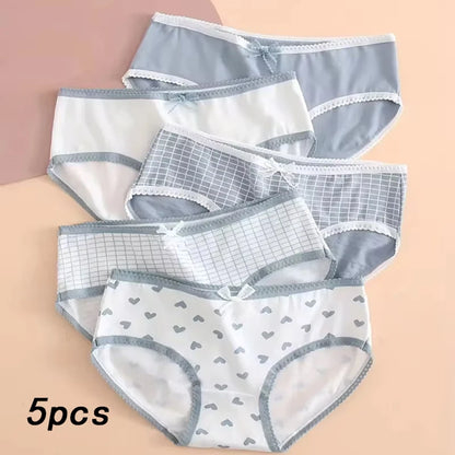 5pcs Women’s Soft Breathable Briefs Heart Plaid Print Panties Comfortable Intimates for Daily Wear