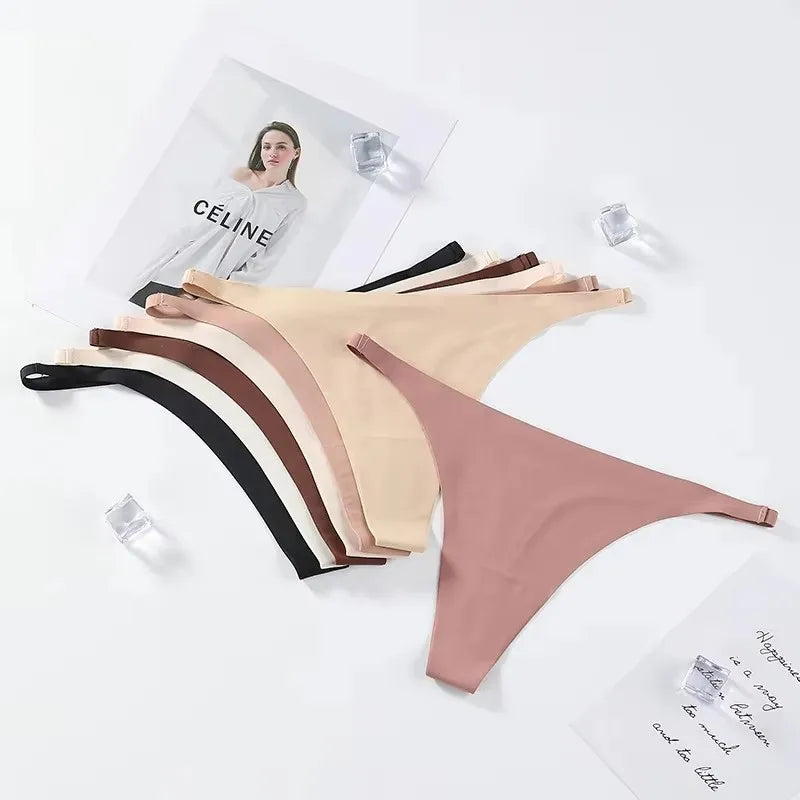 1-6pcs Seamless Panties Ice Silk Seamless Panties For Women Soft Thin Thongs Woman Satin Underwear Female Bikini String Panties