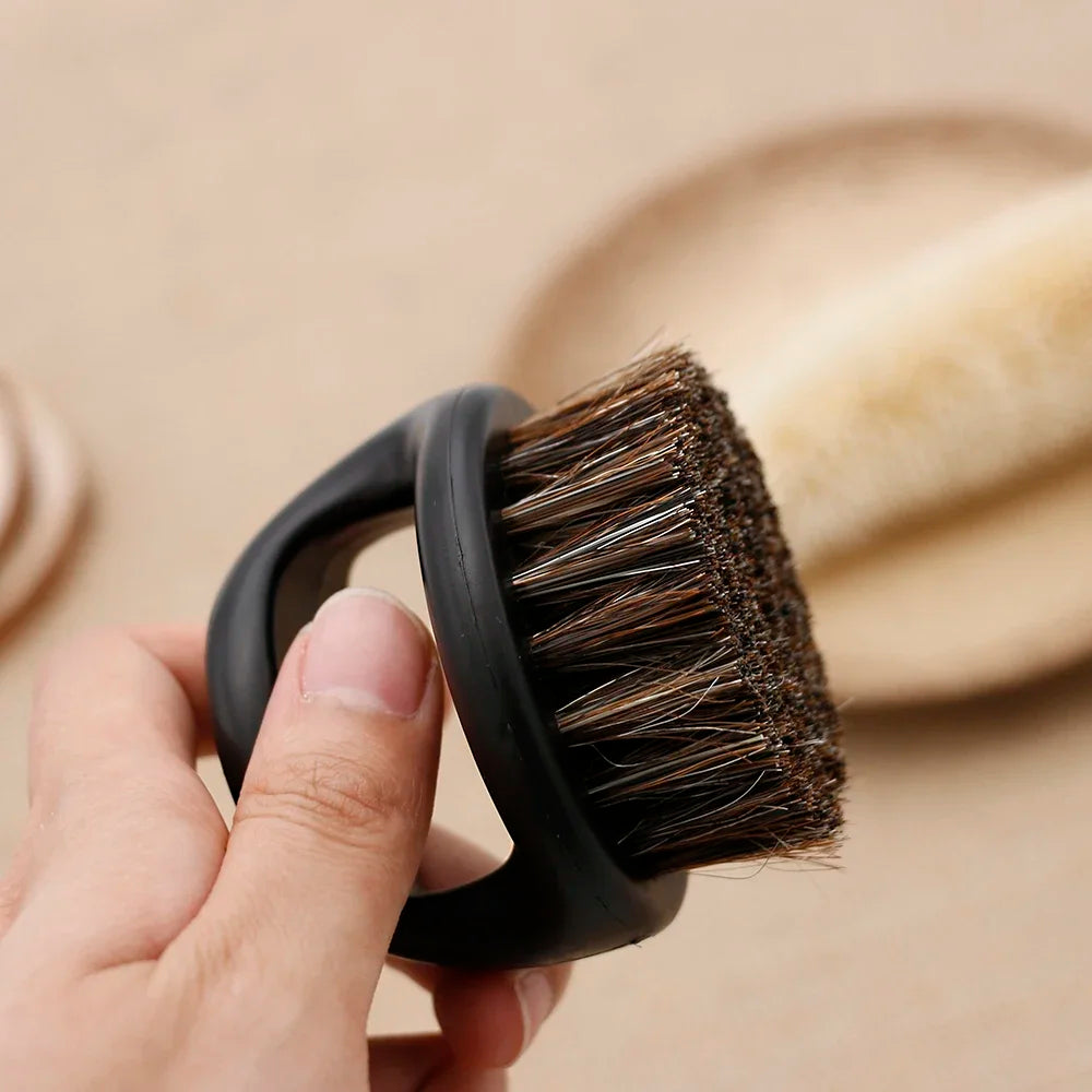 Pro Hairdresser Dust Brush Anti Static Boar Bristle Ring Beard Comb Salon Hair Sweep Brushes Shaving Facial Men's Mustache Brush