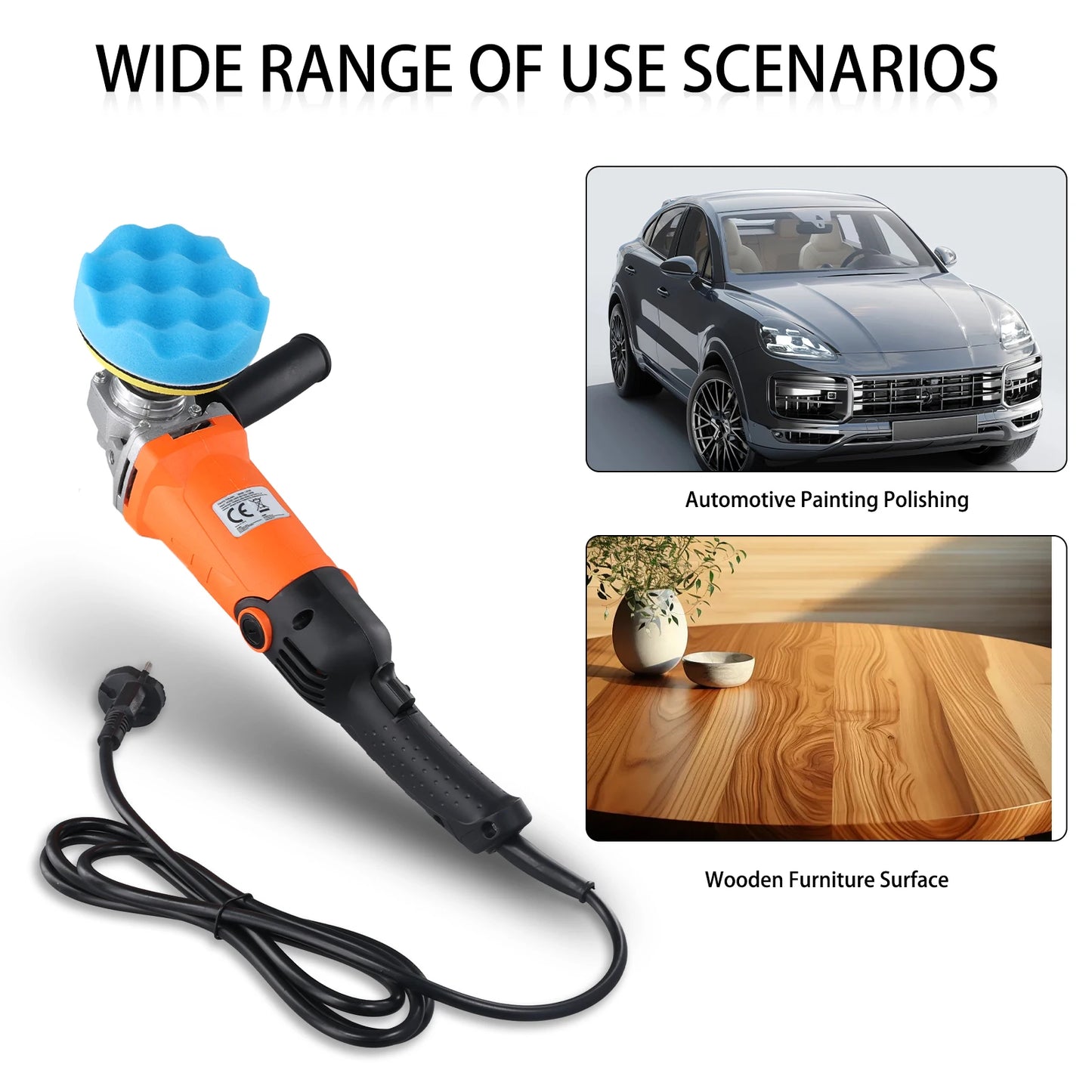 Podofo 8800RPM  Rotary Car Buffer Polisher Waxer 1200W Car Polisher with 14 Sponge Wheels Detachable Handle Perfect for Boat Car Polishing and Waxing