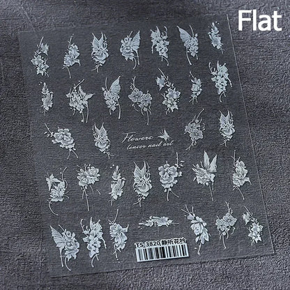 5D Gold Stamped Silver Sun Stars Snake Nail Art Stickers Totems Reliefs Self Adhesive Dark Chinese Style Manicure Decals