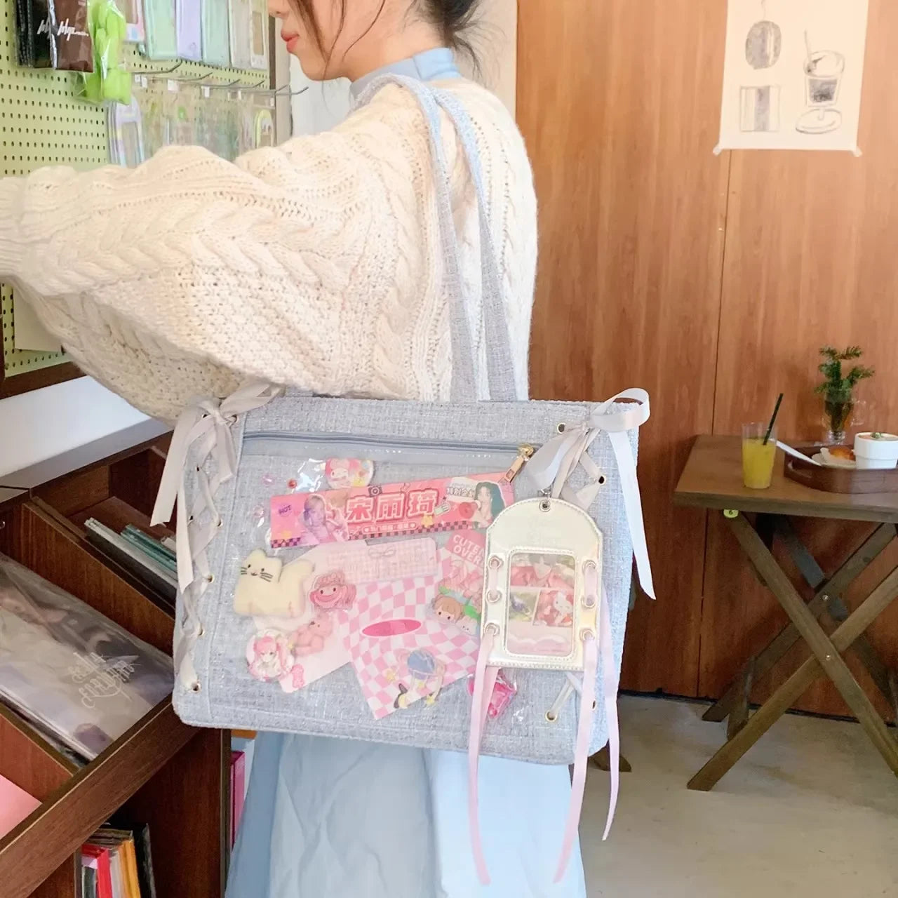 New Y2K Cute Japanese Ita Bag Lolita Girl Transparent Shoulder Tote Bag Large Capacity Crossbody Casual Bag DIY Display Handbags