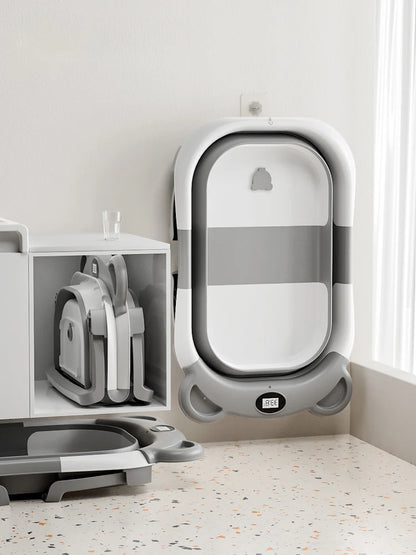 Collapsible Baby Bathtub for Newborn with Thermometer &1Soft Floating Cushion,Portable Travel Bathtub with Drain Hole,Baby Tubs