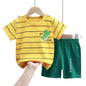 Summer Casual Baby Set Dinosaur Style Stripe T-shirt+Shorts 2Pcs Clothes for Boys Girls Soft Cotton Infant Outfit