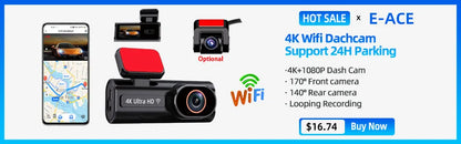 Dash Cam 4K GPS WIFI APP 24H Night Vision Mini Optional Rear Lens Dashcam Car DVR Video Recorder Camera For Car Black Box