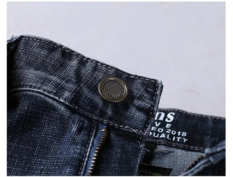 2026 Brand Slim Washed Jeans Casual Straight Stretch Fashion Classic Blue Black Work Denim Trousers Male Brand Clothing