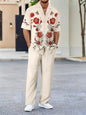 2025 Autumn Geometric Color Block Printed Short-sleeved Set, 2pcs Daily Casual And Loose Men's Shirt Set, Casual And Fashionable
