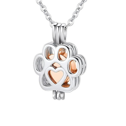 Pet Cremation Jewelry for Dog/Cat Ashes Stainless Steel Paw Print Pendant Necklace Pet Memorial Necklace with Mini Urn Cat/Dog