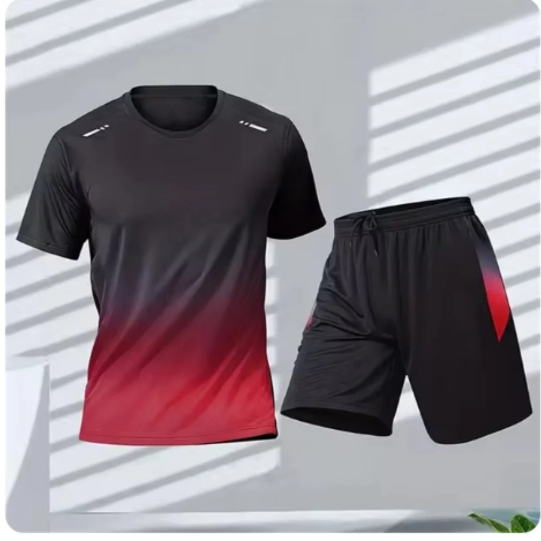 Summer Fitness Men Running Short Sleeve T-Shirt +Shorts Two Piece Set Sportswear Casual Fitness Sports Quick-drying Sets S-4XL