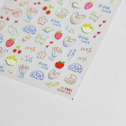 Collage Text English Letter Musical Note Star Graffiti Colorful 5D Love Heart Bowknot Nail Art Sticker Adhesive Manicure Decals