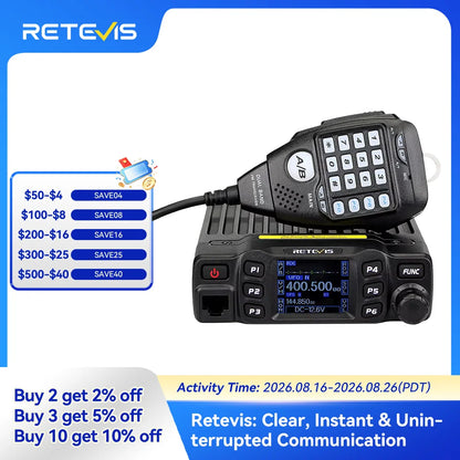 Retevis RT95 Mobile Ham Radio Two-way Car Radio VHF UHF Dual Band Mobile Radio Station Transceiver Base Station for Camping