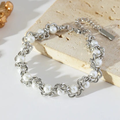 GANPUP 316L Stainless Steel Metal Beads Charms Bracelet Bangle for Women Texture Trendy Wrist Chain Jewelry Gift Bijoux Femme