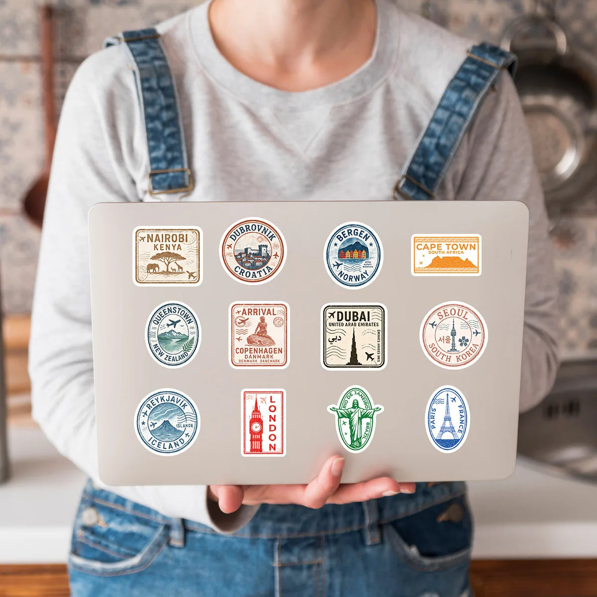 50PCS New Passport Stamp Graffiti Stickers Famous Buildings Travel City Cartoon Decal Laptop Phone Cup Helmet Classic Kid Toys