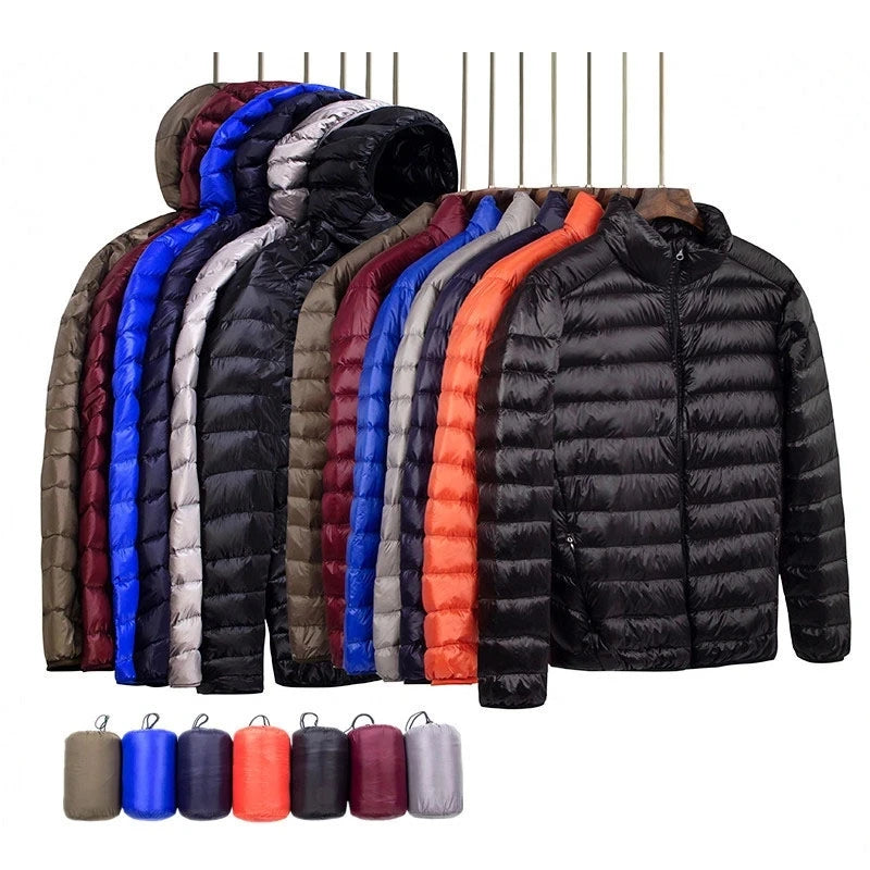Men's All-Season Ultra Lightweight Packable Down Jacket Water and Wind-Resistant Breathable Coat Big Size Men Hoodies Jackets