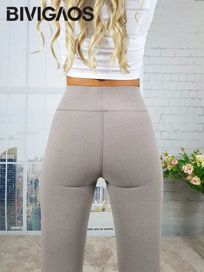 BIVIGAOS Women's Autumn Winter High Waist DE Velvet Leggings Thick Spontaneous Hot Warm Leggings Slim Elastic Leggings
