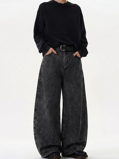 High Streets Spring Summer Men's Jeans American Baggy Wide Leg Curved Knife Denim Pants Loose Solid Color Male Trendy Trousers