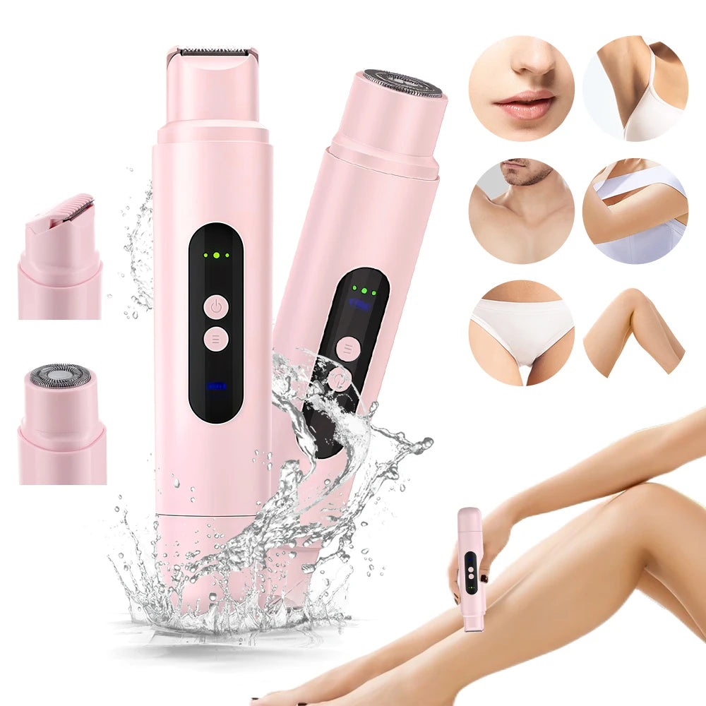 Electric Shaver for Women Waterproof Wet & Dry Hair Razors 2 in 1 Double Head Portable Bikini Hair Trimmer Detachable Head Shave