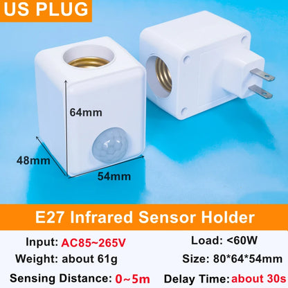 E27 PIR Motion Sensor Led Switch Lamp Base EU/US AC85-265V Plug Human Induction Light Bulb Holder Socket Adapter Converter
