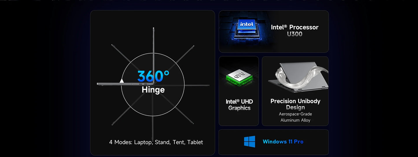 CHUWI MiniBook X Laptop Tablet PC 2 In 1 16GB 512G SSD Intel U300/N150 10.51 Inch FHD IPS Screen 1920*1200 Windows 11 Notebook