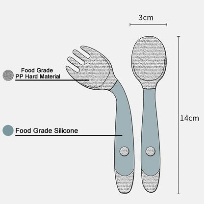 Baby Self Feeding Spoon Set 2Pcs, 360 Twist Anti-Drop Silicone Training Spoon + Fork for 6-24 Month Toddler BPA Free