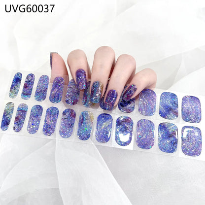 20/22Tips UV Semi cured Gel Nail Stickers Waterproof Long Lasting Full Gel Nail Wraps Press On Nail Decal DIY Manicure