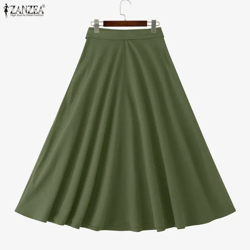 ZANZEA Elegant Maxi Skirts 2026 Women Elastic Waist Jupes Casual Faldas Saia Belted High Waist Fashion Solid Street Overskirts