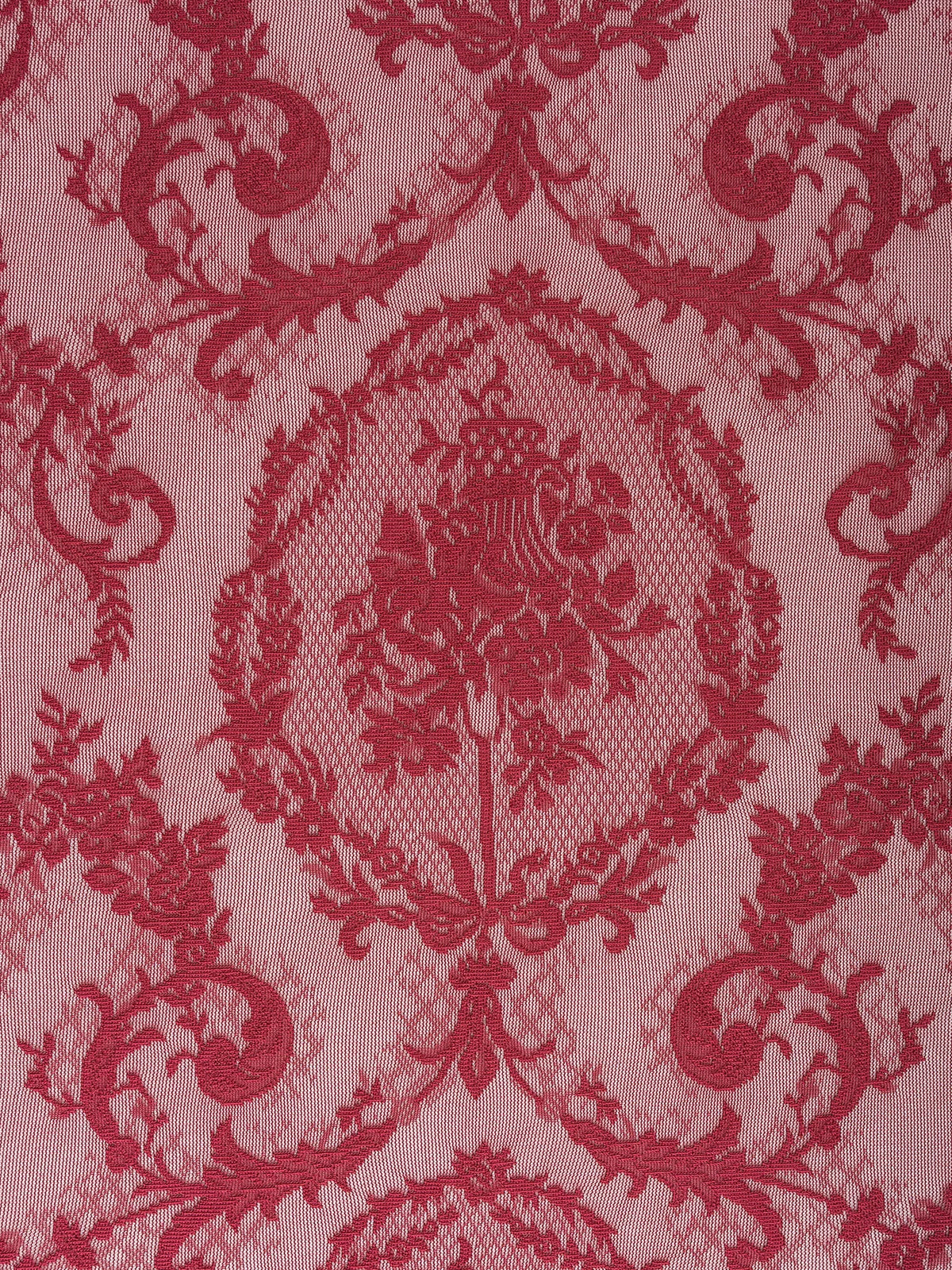 Vintage Burgundy Lace Sheer Curtains, Rod Pocket Ruffled Lace Window Curtains for Living Room Bedroom