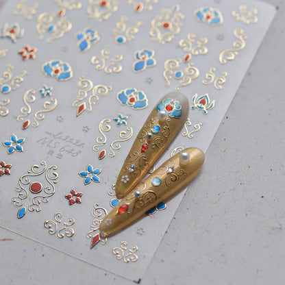 Bohemian Pattern Colorful Love Heart Moon Pearl Crystal Rhinestone 5D Nail Art Sticker Self Adhesive Decoration Manicure Decal