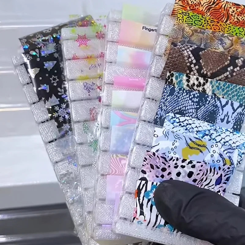 Nail Foils Gradient Transfer Foil Storage Box Nail Art Stickers Stripe Floral Manicure Decals Nails Decoration