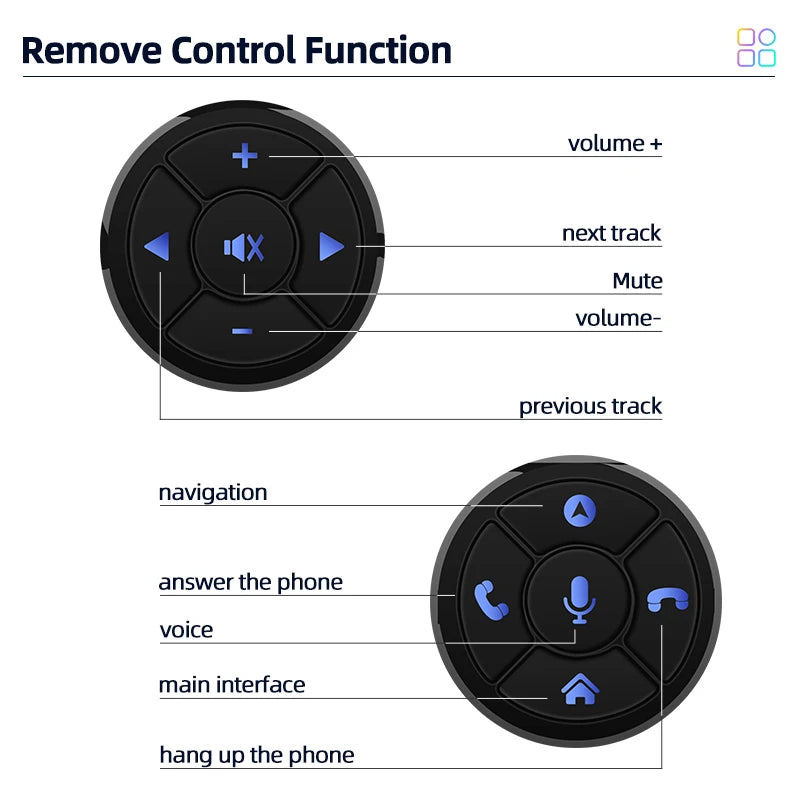 Junsun Universal Car Wireless Steering Wheel Control Button for for Android Autoradio 10 Key Functions Controller With LED Light