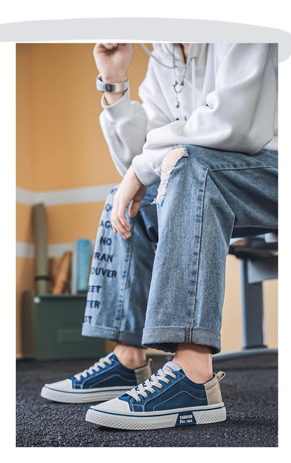 Canvas shoes four seasons men's casual shoes students flat shoes fashion soft-sole outdoor walking shoes youth Joker board shoes