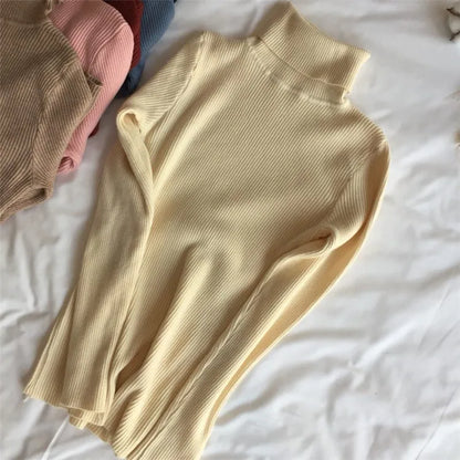 2026 Autumn Winter Sweater Women Knitted Ribbed Pullover Sweater Long Sleeve Turtleneck Slim Jumper Soft Warm Pull Femme