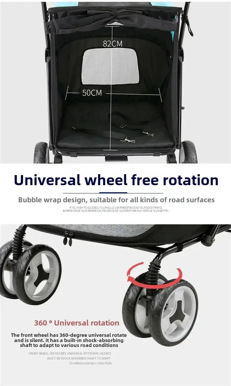 Portable Golden Retriever Large Dog Pet Stroller Cart Simple 4-wheel Foldable Large Capacity Stroller Outdoor Travel Pet Trolley