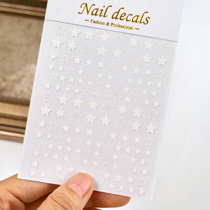 Black White Star 3D Nail Art Sticker Y2K Pentagram Self-Adhesive Decals Laser Shiny Glitters Starlight Manicure Ornaments Slider