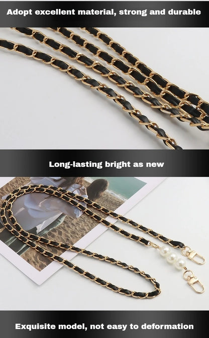 Pearl Leather Chain Mobile Phone Strap Long Crossbody Anti-Loss Shoulder Cord with Metal Pendant for Women