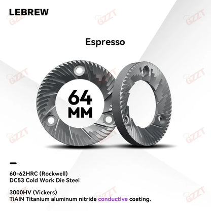 GZZT-HB HyperBurrs Electric Grinder Burr 64mm/98mm Grinding Disc Rockwell Hardness Pour Over/Espresso SSP CNC Machined Burrs