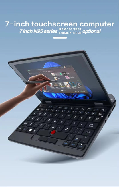 7 inch Pocket Laptop N95 Notebook Touch Screen Portable Netbook Win 11 Pro 8GB 16GB+1TB Mini PC Micro Computer Bluetooth 4.2