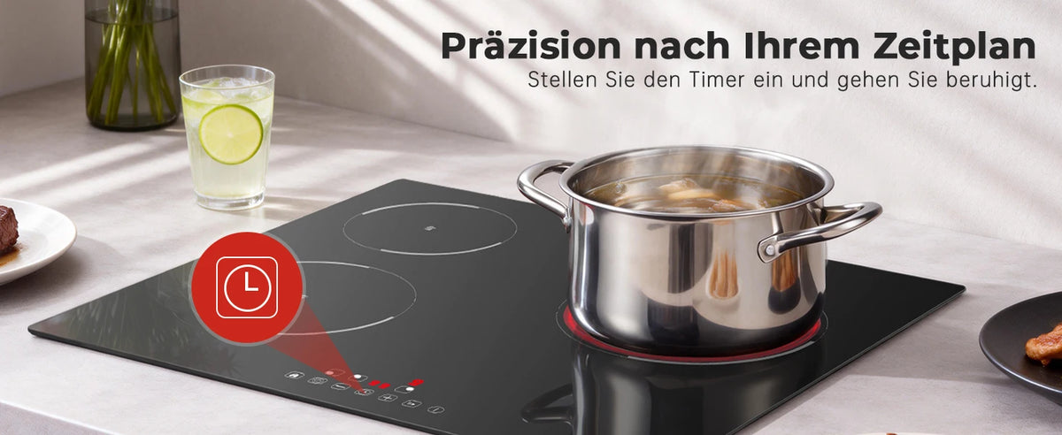 6000W Built-in Ceramic Hob, 4 Zone Induction Cooktop with Touch Control, 9 Power Levels, Timer & Child Lock, 60cm Black Glass
