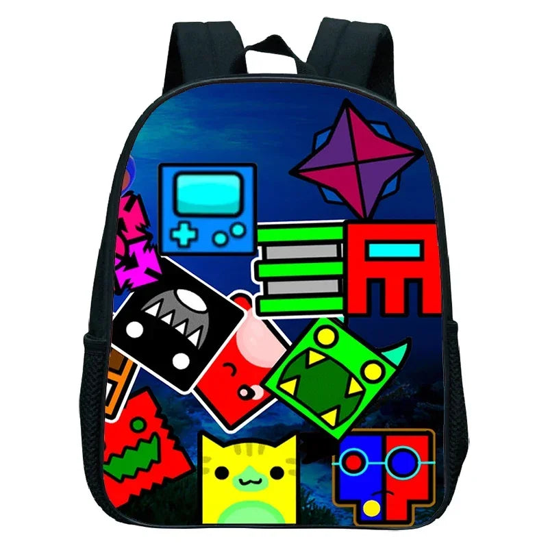16 Inch Angry Geometry Dash Backpack Boys Girls Bookbag Cartoon Game Kids Kindergarten School Bags Toddler Childcare Backpack