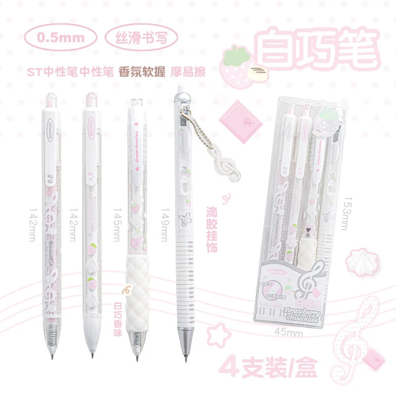 4Pcs Cute Kawaii Gel Pens Set Aesthetic 0.5mm Fine Point Retractable Pens for School Office Writing Sweet Chocolate Stationery
