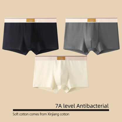 1/3Pcs Set Solid Color Men's Boxer Shorts Breathable Cotton Elastic Boyshorts Antibacterial 7A Level Comfortable Male Underwear