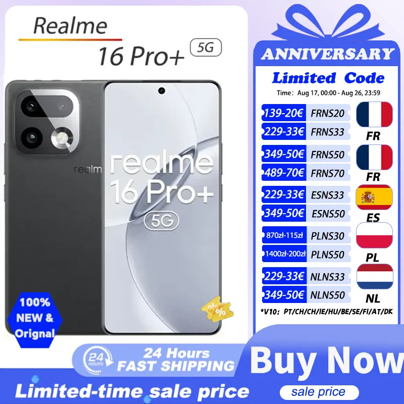 realme 16 Pro Plus 5G Smartphone realme 16 Pro+ 200MP OIS Camera Snapdragon 7 Gen 4 6.8'' AMOLED 144Hz Curved Screen 7000mAh Bat