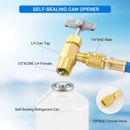 Refrigerant Charging Hose R134A with Gauge Automotive AC Refill Kit Compatible Gas Pressure Measuring Tool for Car Air Repair