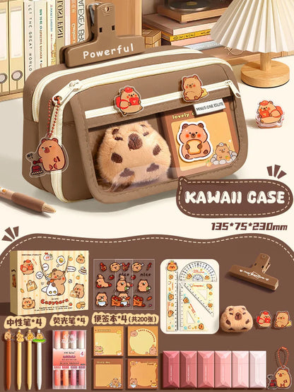 Kawaii Large Capacity Pencil Cases For School Bag Pouch Box 3 Compartments Supply Supplies Girl Boy Kit Cute Stationery Zippers